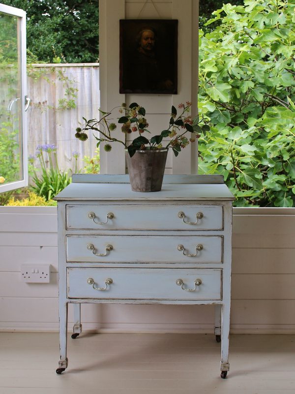 Gustavian Style Painted "Rustic Baby Blue" Small Chest of Drawers/Hall/Side Table