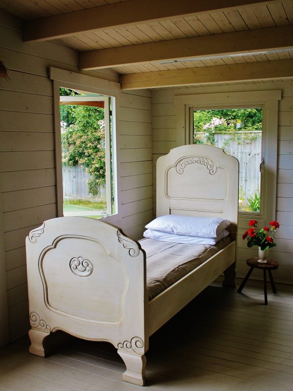 Bijou & Super Quirky Antique French Painted Country Carved Pine Single Bed