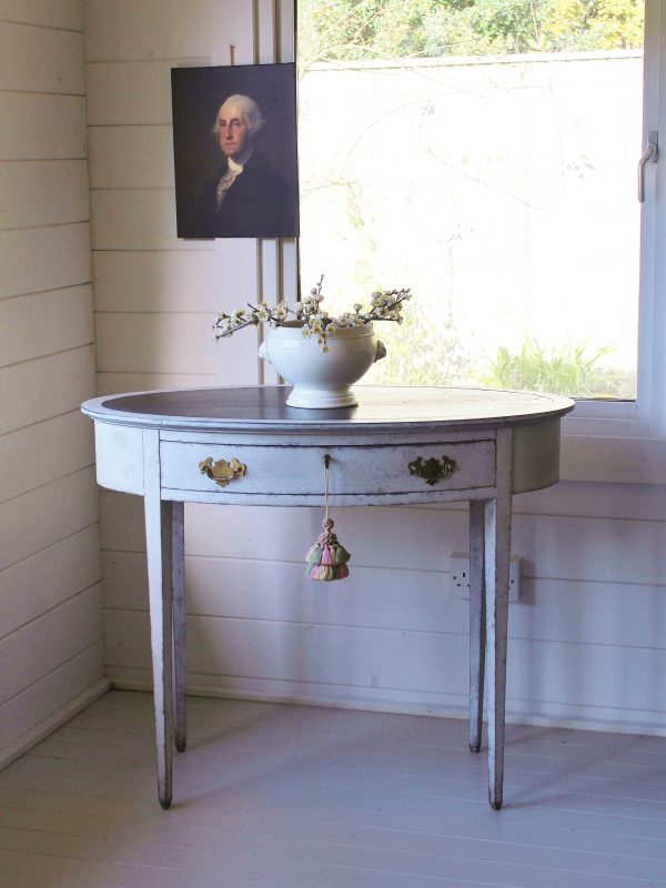 Gustavian Antique Swedish Style Hand Painted White/Black Oval Console Table