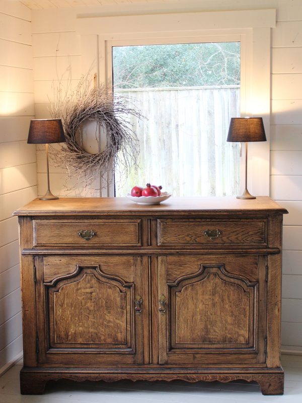 Capacious Antique Stripped English Golden Tiger Oak Cupboard/Cabinet/Sideboard