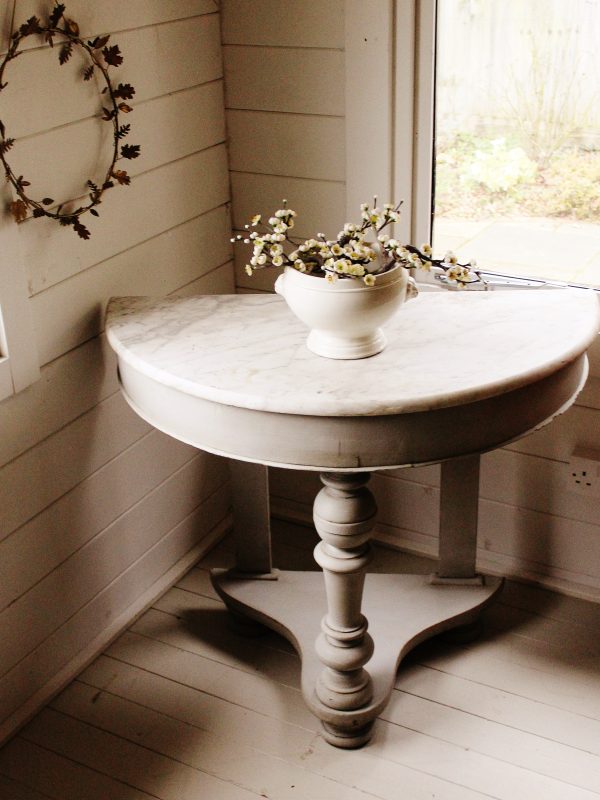 Artisan Painted French Pale Grey Wash Stand Pedestal Side Hall Table Italian Marble