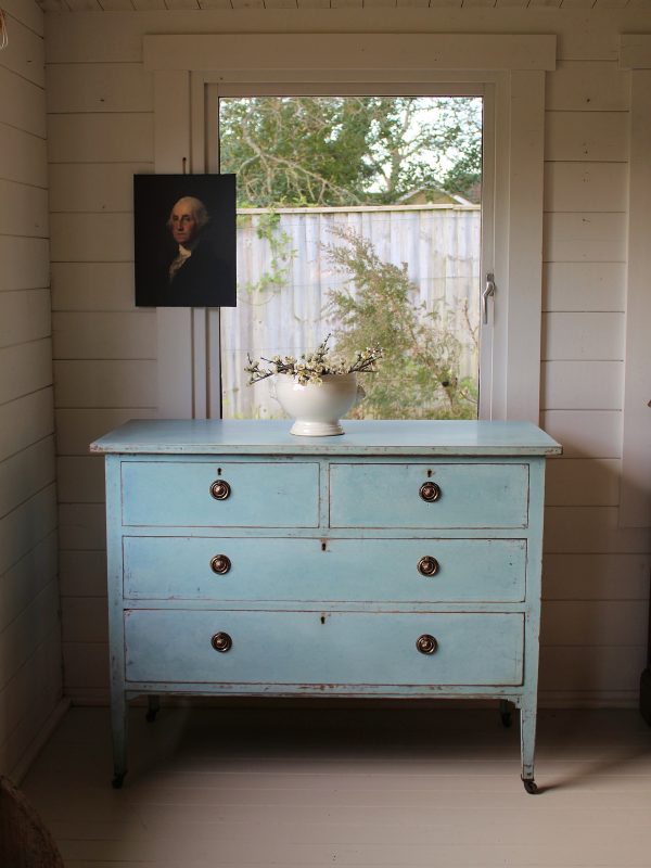 Stunning "Artisan Hand Painted" Antique Gustavian Style Blue Commode/Chest of Drawers