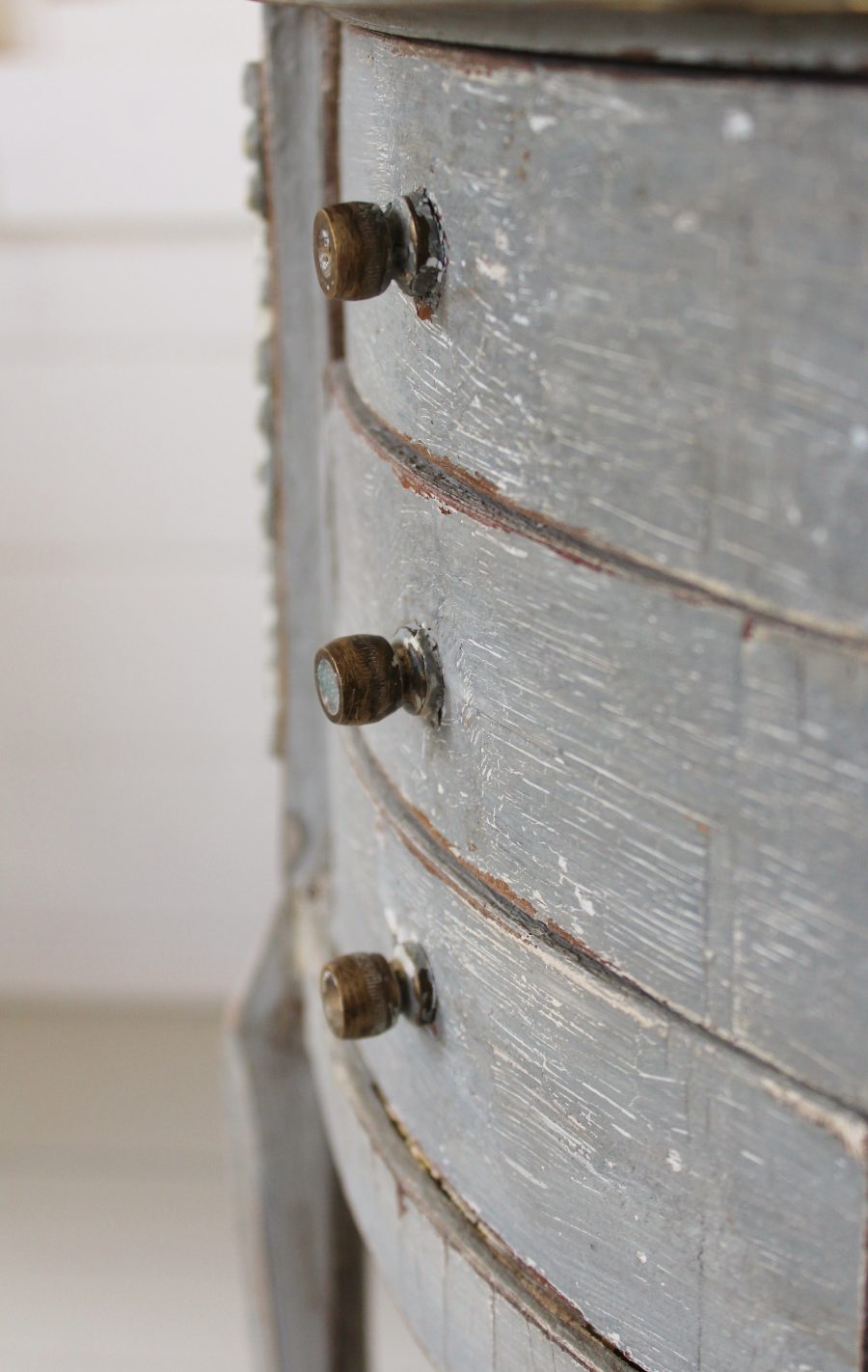 Tray Top Antique Demi Lune Grey French Painted Commode With 3 Drawers and Ormolu Moldings - Image 12