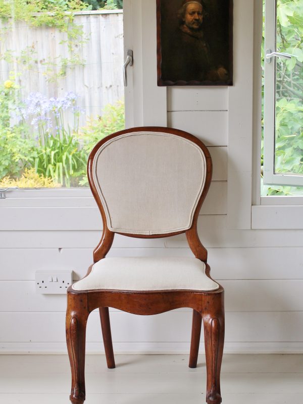 18th Century English Walnut Antique French Linen Upholstered Chair