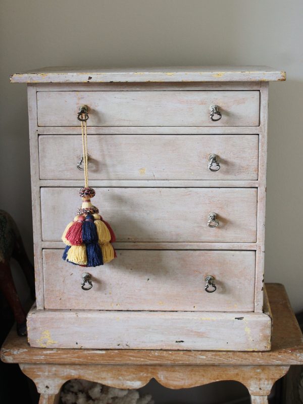Characterful Vintage Painted Miniature Chest of Drawers/Jewellery/Trinket Box