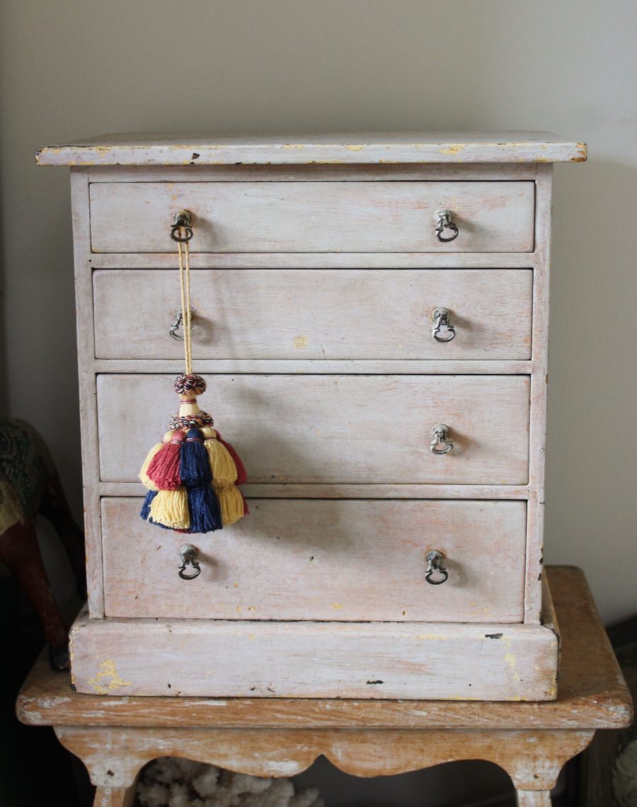 Characterful Vintage Painted Miniature Chest of Drawers/Jewellery/Trinket Box