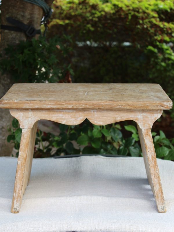 Decorative Rustic Antique Pine Stool in Original Weathered Paint