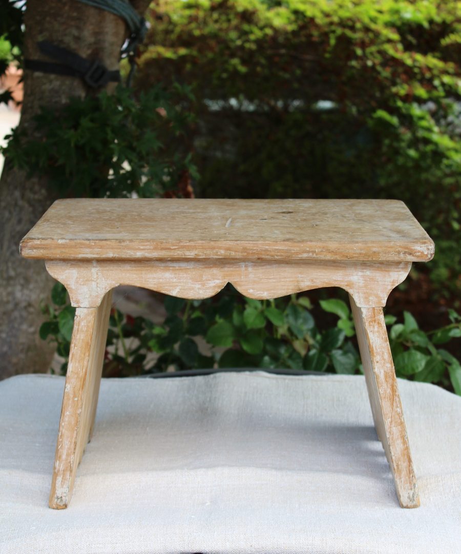 Decorative Rustic Antique Pine Stool in Original Weathered Paint