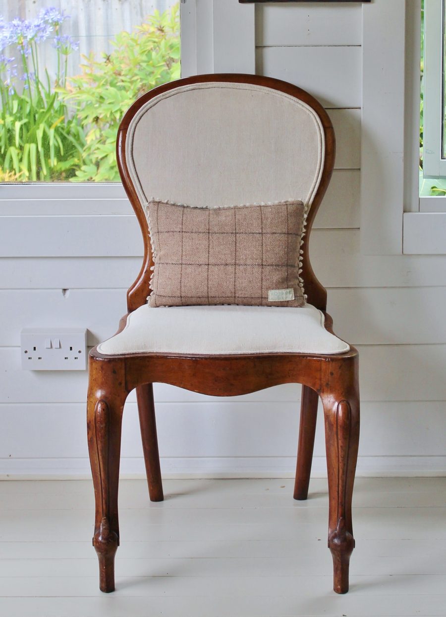 18th Century English Walnut Antique French Linen Upholstered Chair - Image 2