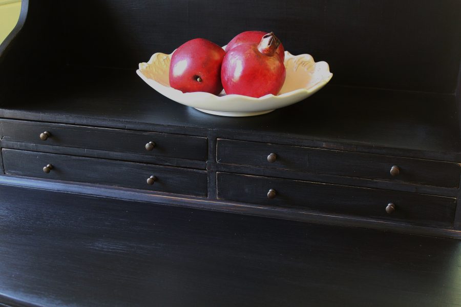 Small Painted "Weathered Black" Antique Gustavian Style Bow Front Writing Desk - Image 7