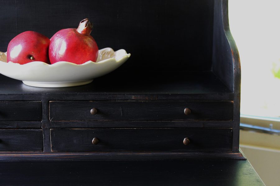 Small Painted "Weathered Black" Antique Gustavian Style Bow Front Writing Desk - Image 8