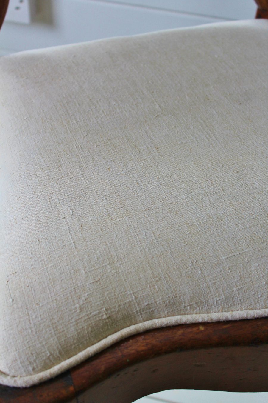18th Century English Walnut Antique French Linen Upholstered Chair - Image 8