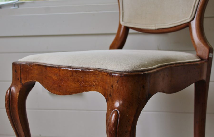 18th Century English Walnut Antique French Linen Upholstered Chair - Image 9