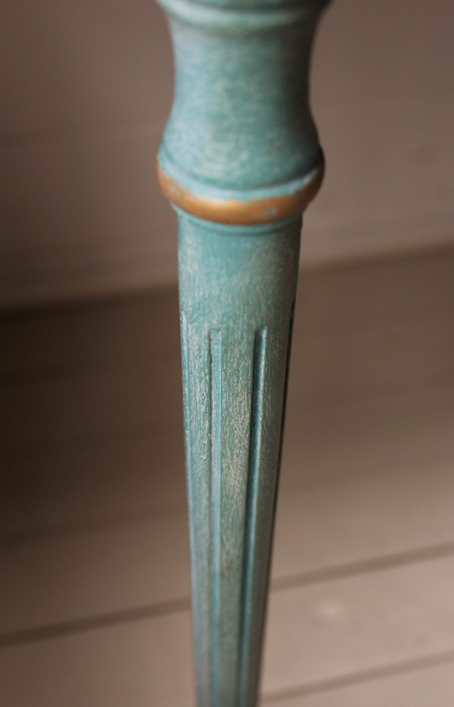 Artisan Hand Painted Serpentine Blue and Worn Gold Console Table - Image 16