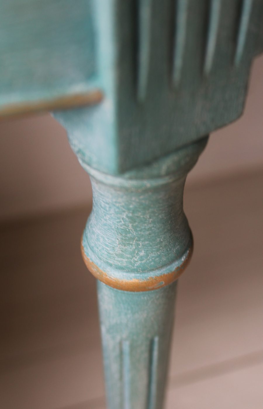 Artisan Hand Painted Serpentine Blue and Worn Gold Console Table - Image 17