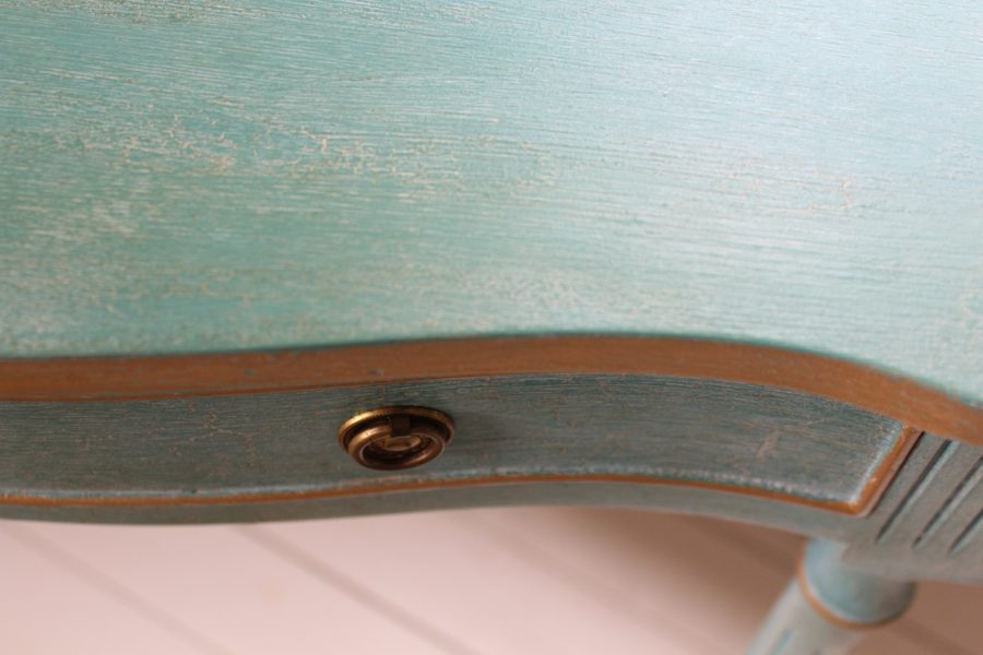 Artisan Hand Painted Serpentine Blue and Worn Gold Console Table - Image 19