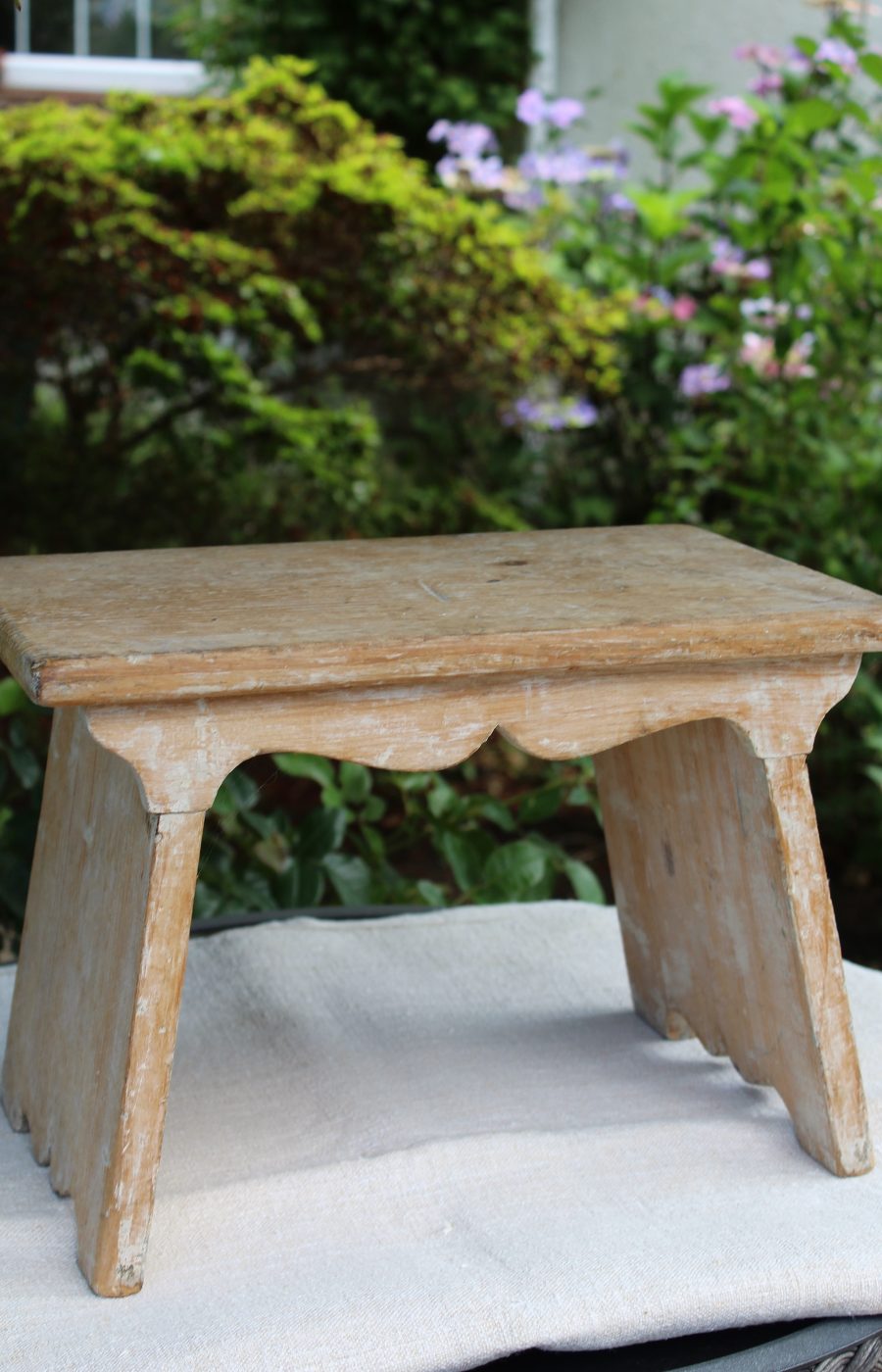 Decorative Rustic Antique Pine Stool in Original Weathered Paint - Image 2
