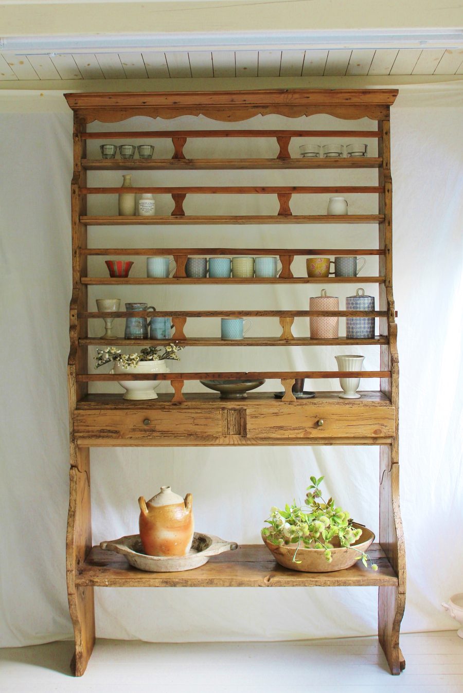 Simple 7ft Antique French 18th Century Pine Open Dresser/Shelves/Display/Storage - Image 2