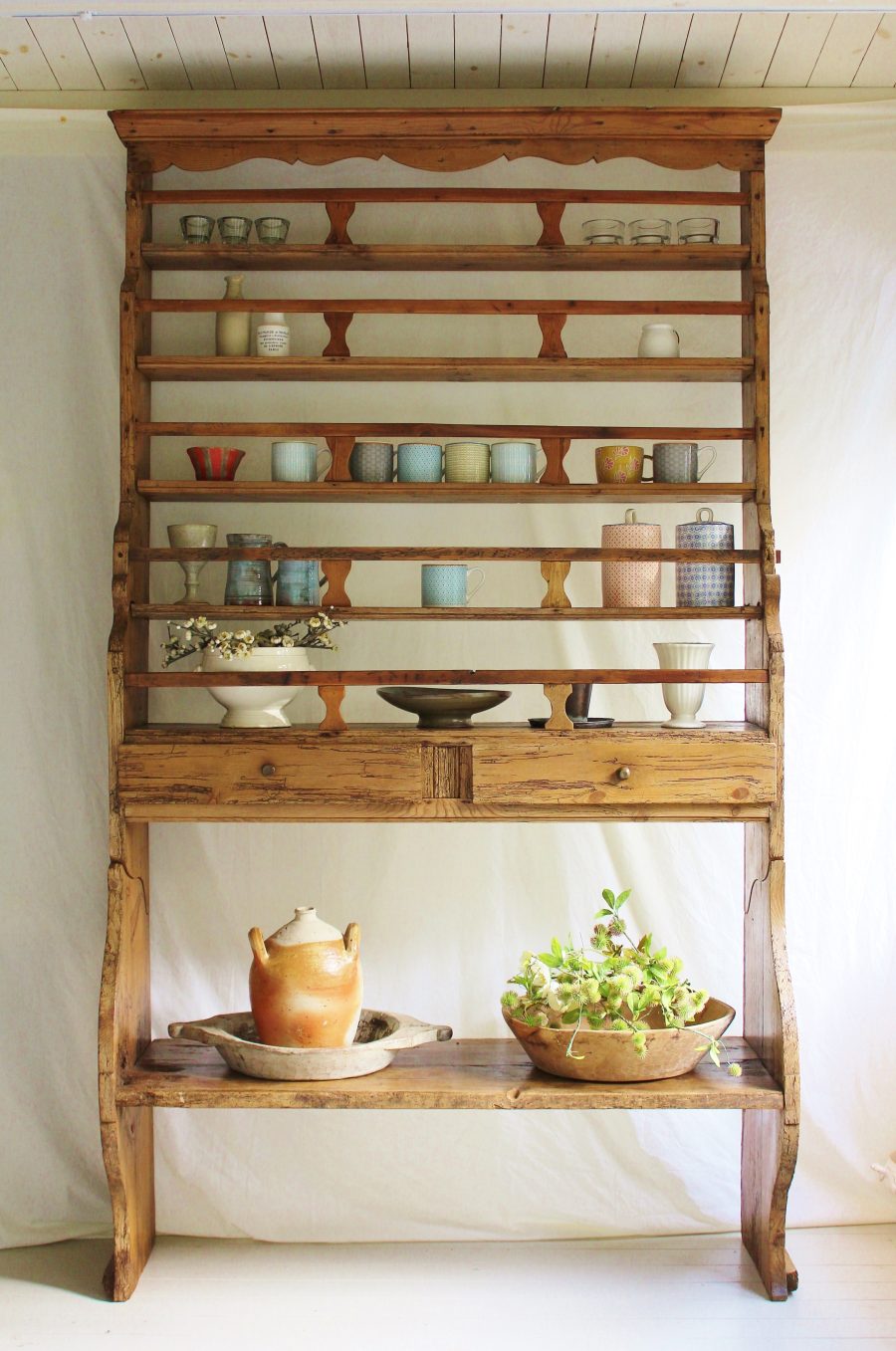 Simple 7ft Antique French 18th Century Pine Open Dresser/Shelves/Display/Storage - Image 3
