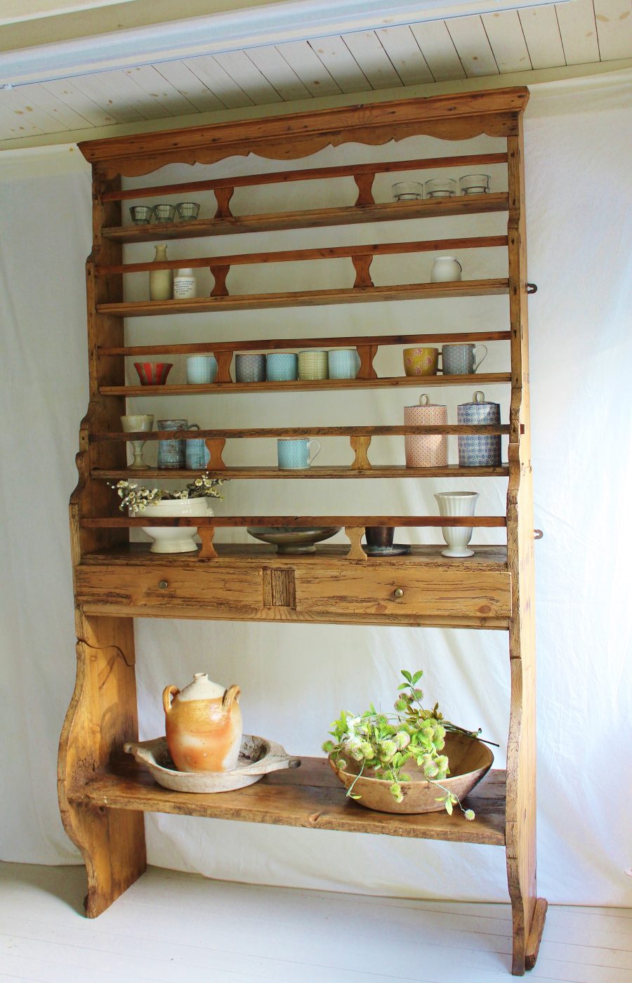 Simple 7ft Antique French 18th Century Pine Open Dresser/Shelves/Display/Storage - Image 4