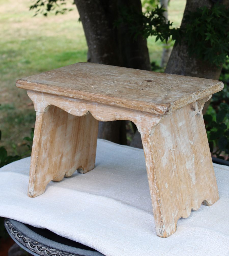 Decorative Rustic Antique Pine Stool in Original Weathered Paint - Image 5