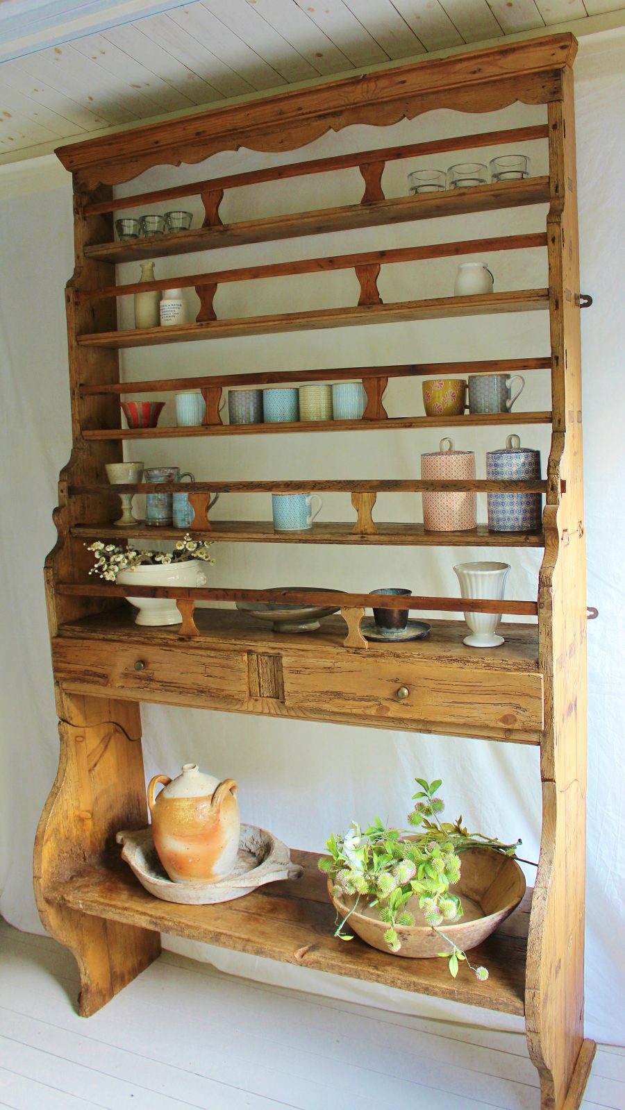 Simple 7ft Antique French 18th Century Pine Open Dresser/Shelves/Display/Storage - Image 5