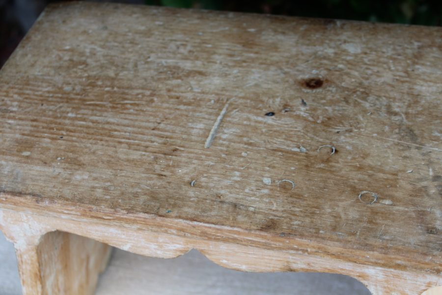 Decorative Rustic Antique Pine Stool in Original Weathered Paint - Image 6