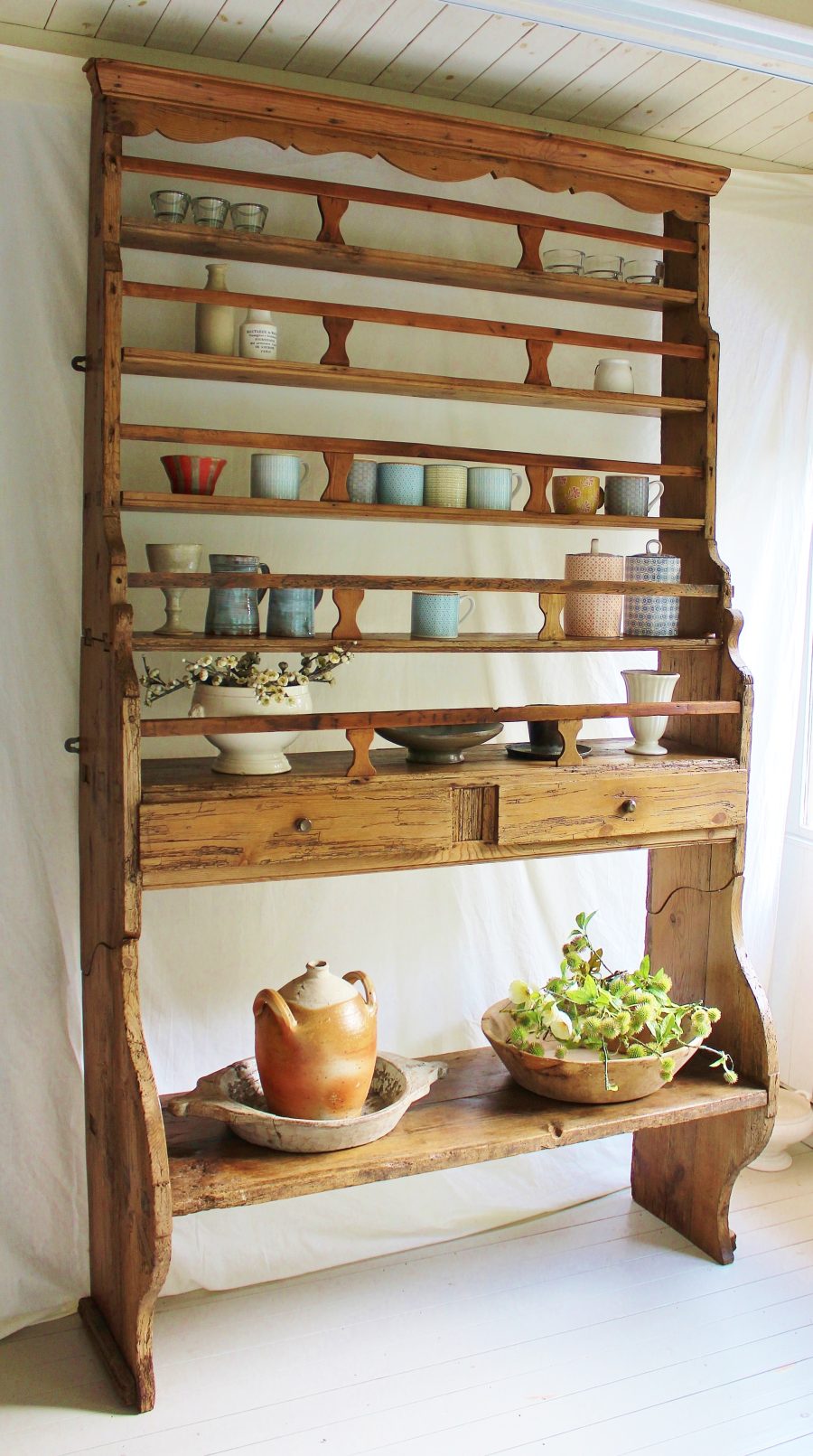 Simple 7ft Antique French 18th Century Pine Open Dresser/Shelves/Display/Storage - Image 6