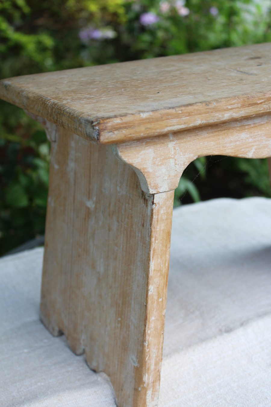 Decorative Rustic Antique Pine Stool in Original Weathered Paint - Image 8