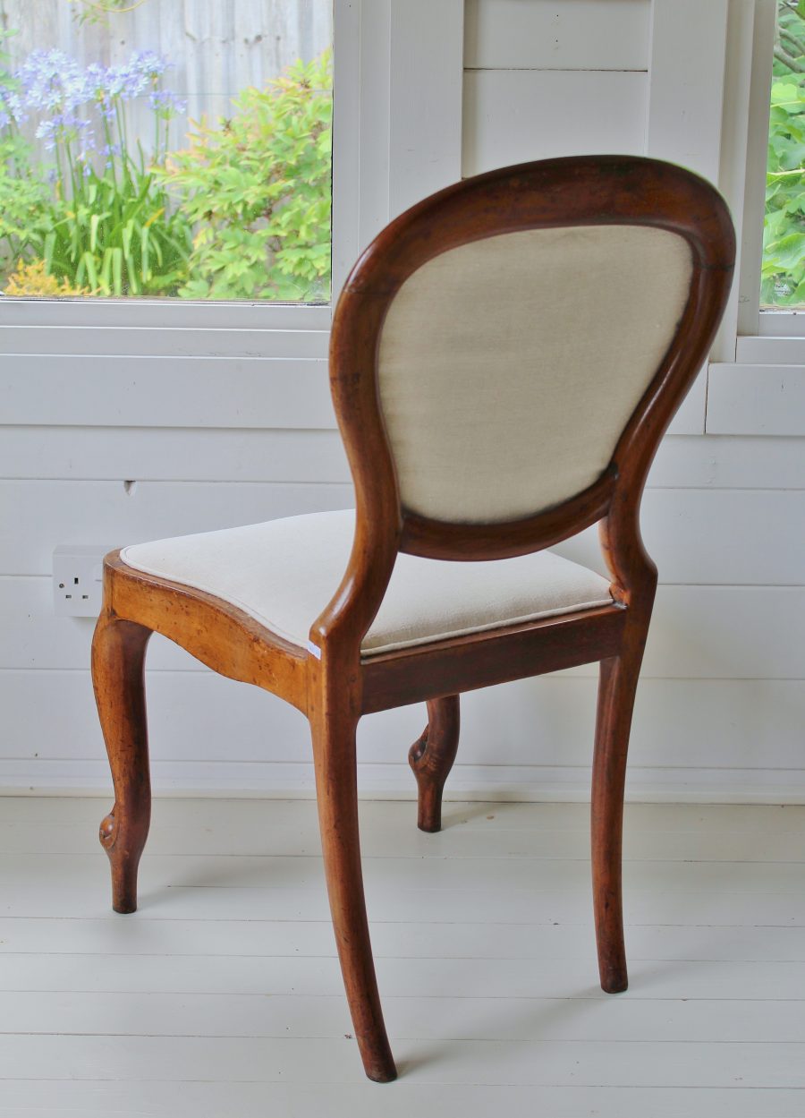18th Century English Walnut Antique French Linen Upholstered Chair - Image 6