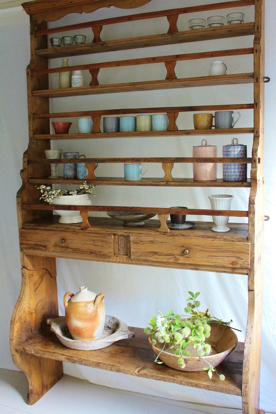 Simple 7ft Antique French 18th Century Pine Open Dresser/Shelves/Display/Storage - Image 8