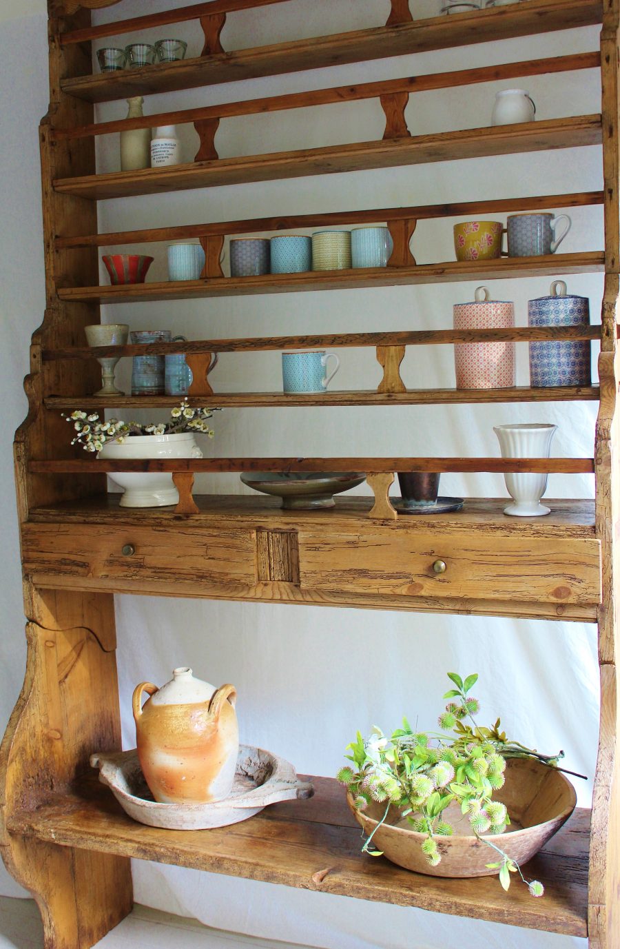 Simple 7ft Antique French 18th Century Pine Open Dresser/Shelves/Display/Storage - Image 9