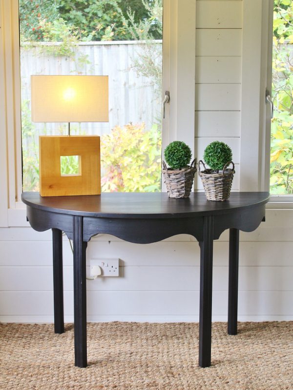 Alternative view of Charming Black "Gustavian Painted" 19th Century English Mahogany Demi-Lune Console Table