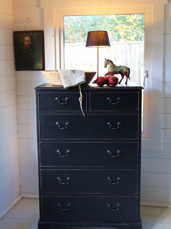Super Handsome Classic "Rustic Painted" "Rich Black" 6 Drawer Tallboy/Chest of Drawers